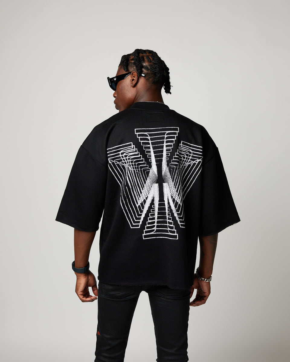 3D WI” Cropped Sleeve Crewneck Tee (Black) – WRLDINVSN ™