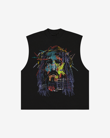 “Abstract Jesus Remixed” Black Cut Off Tee (Heavyweight & Oversized)