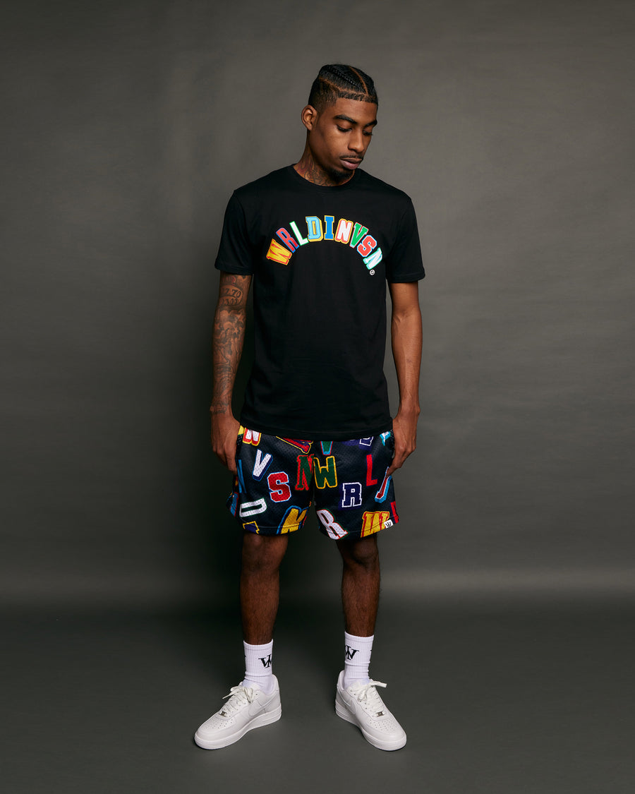 “Letter Curve” Tee (Black/Multicolor)