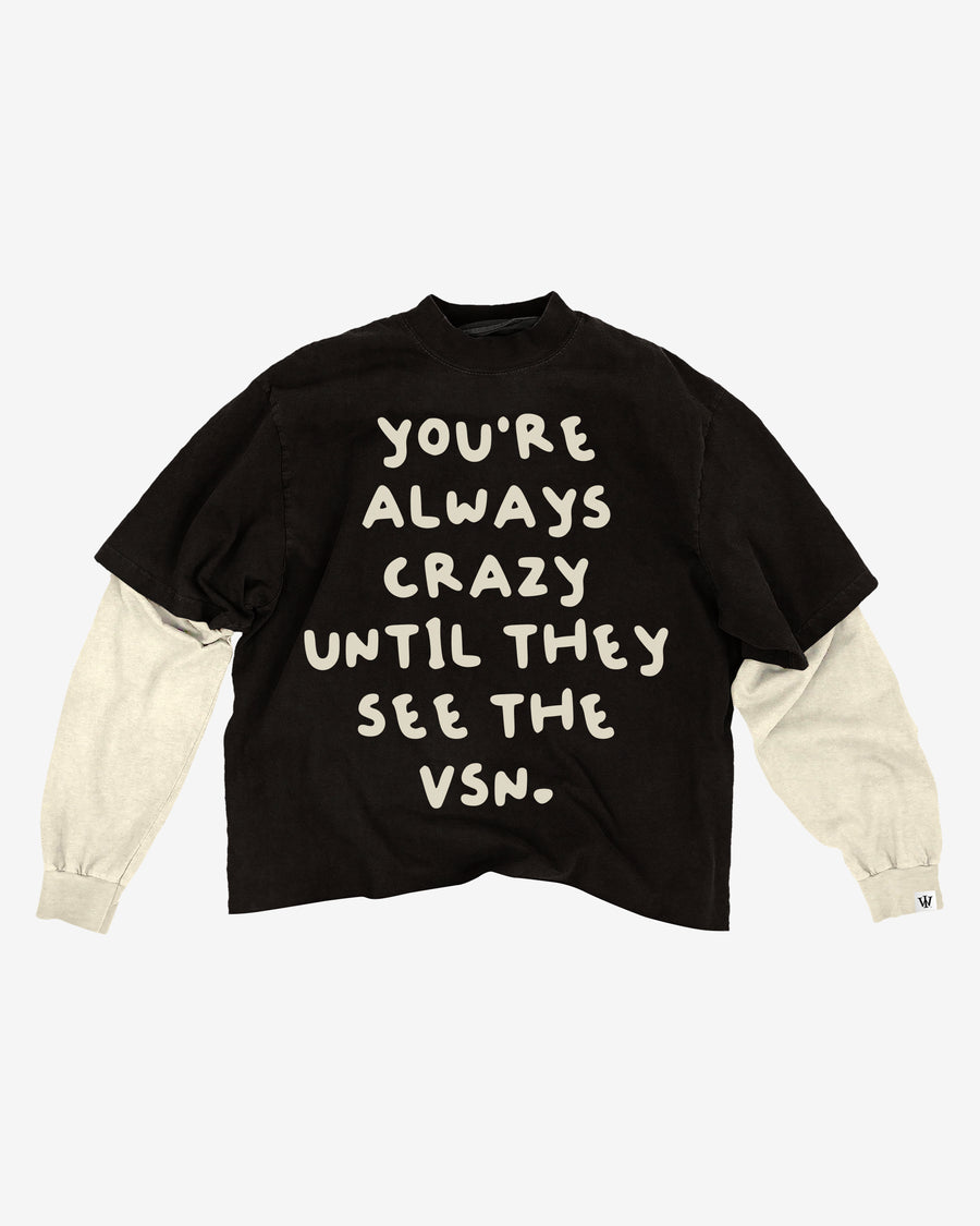 “Crazy VSN” 2-In-1 Long Sleeve Tee (Black & Cream)