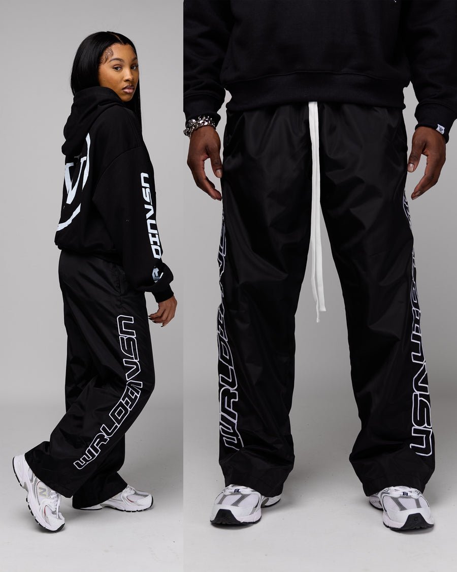 Retro Relaxed-Fit Nylon Pants (Black/White Stitching)