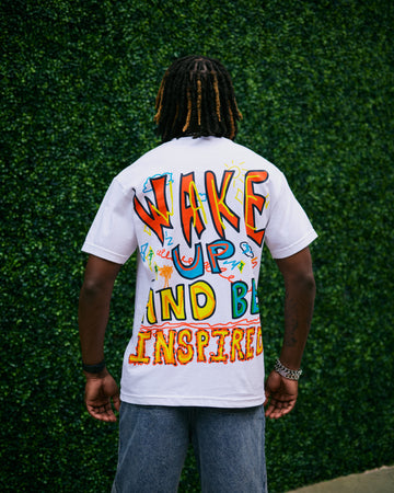 “Wake Up & Be Inspired” Tee (White/Multicolor)
