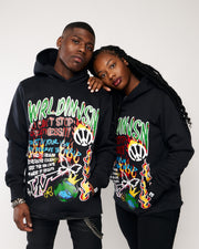 "Scribble V2” Black Hoodie Raw-Hem (Black/Multicolor)