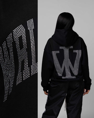 Premium “Stone” Oversized Hoodie (Black/Rhinestone) [Boxy + Heavy]
