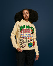 "Scribble V2” Cream Hoodie Raw-Hem (Cream/Multicolor)