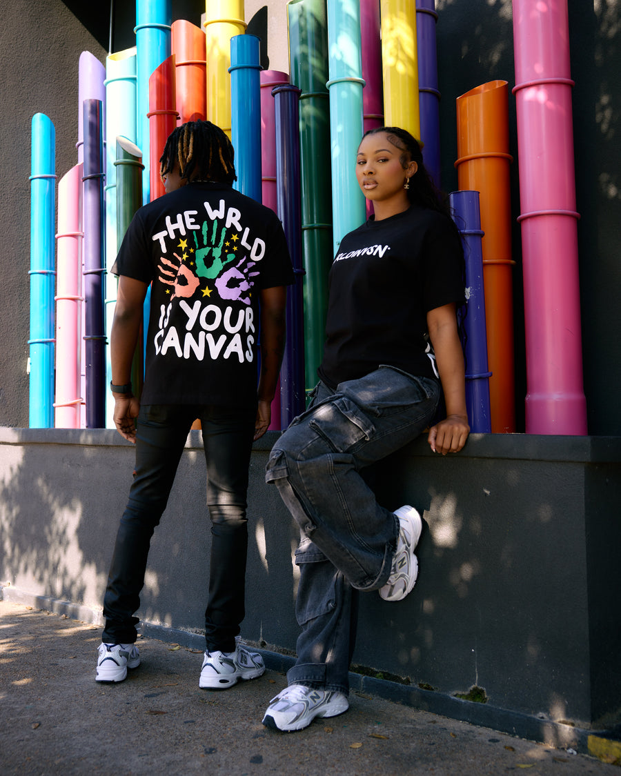 “The Wrld Is Your Canvas” Tee (Black/Multicolor)