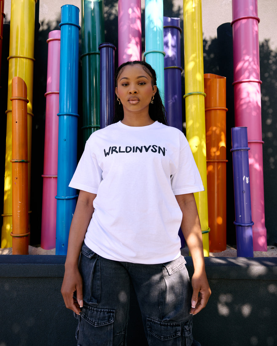 “The Wrld Is Your Canvas” Tee (White/Multicolor)
