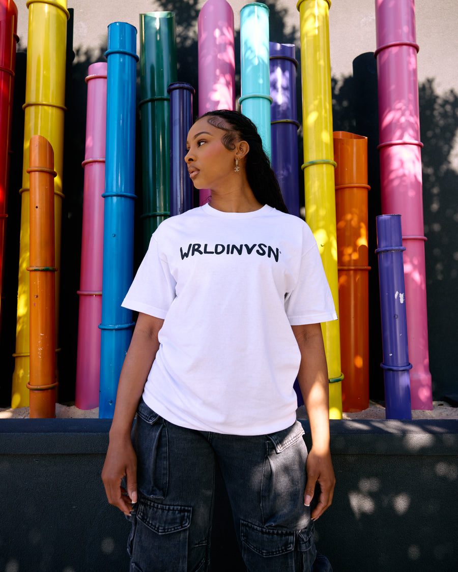 “The Wrld Is Your Canvas” Tee (White/Multicolor)