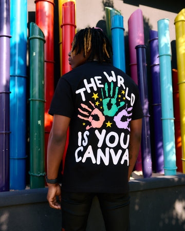 “The Wrld Is Your Canvas” Tee (Black/Multicolor)