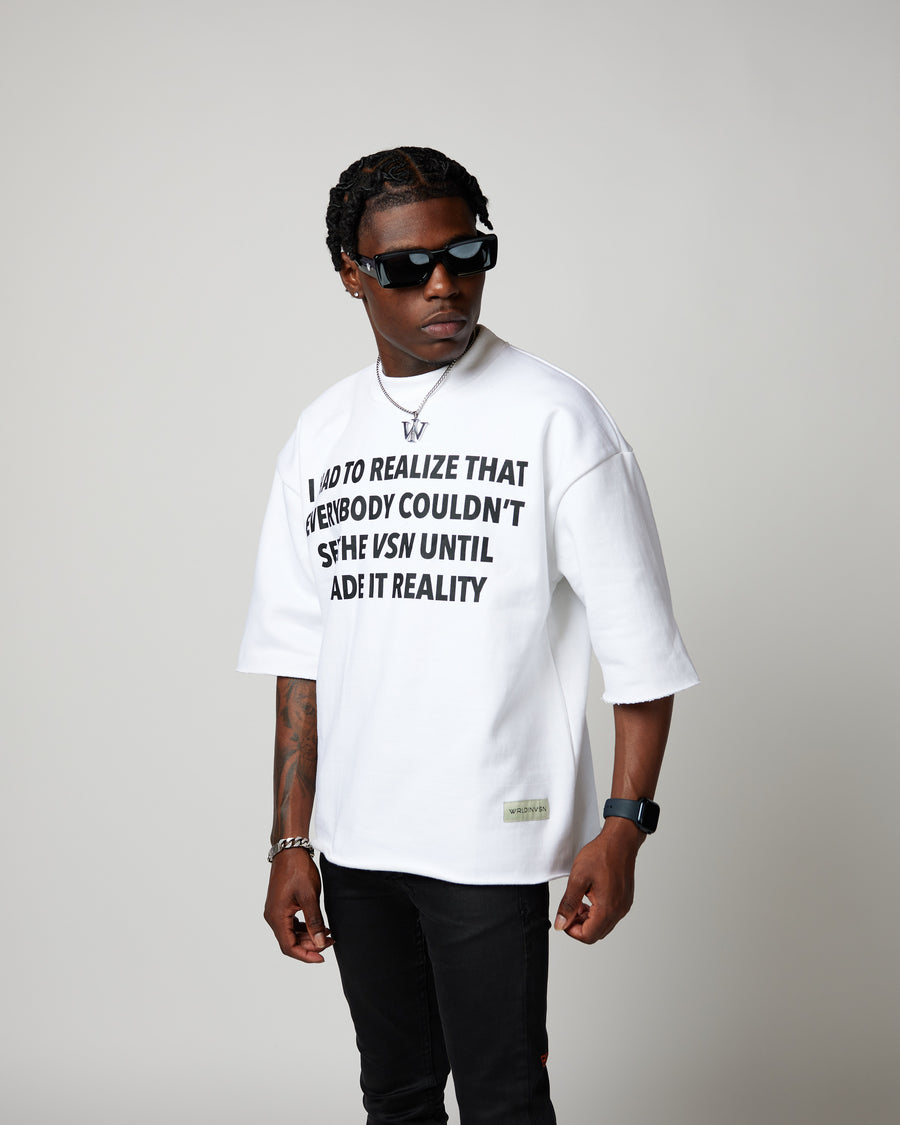 “3D WI” Cropped Sleeve Crewneck Tee (White)