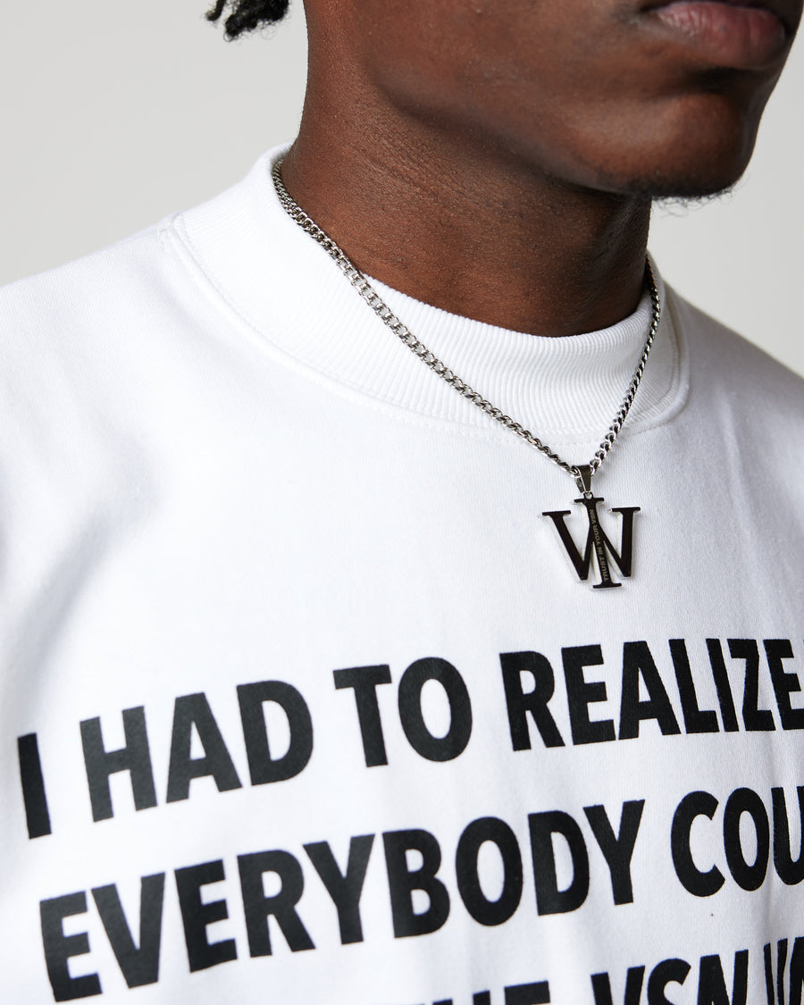 “3D WI” Cropped Sleeve Crewneck Tee (White)