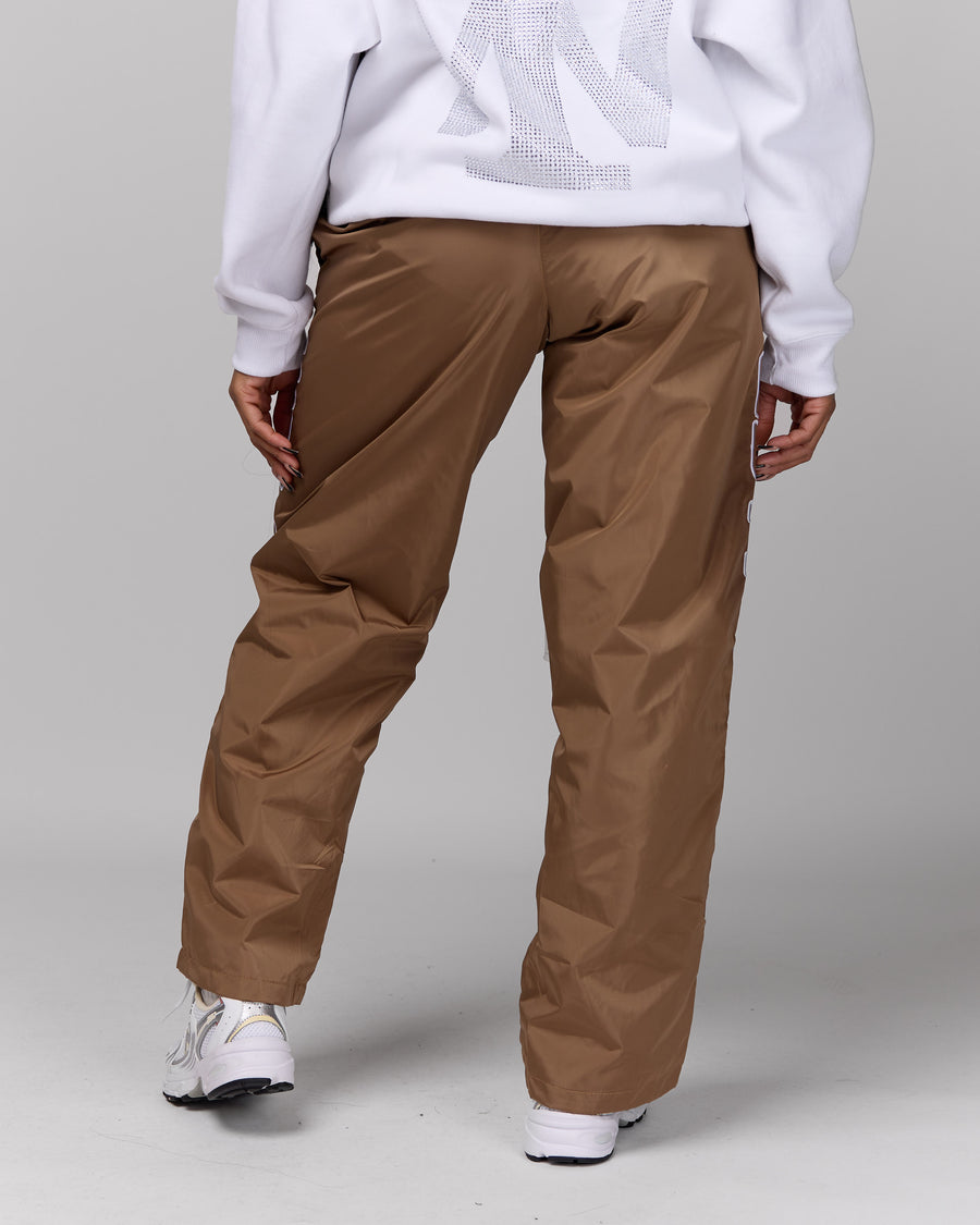 Retro Relaxed-Fit Nylon Pants (Latte/White Stitching)