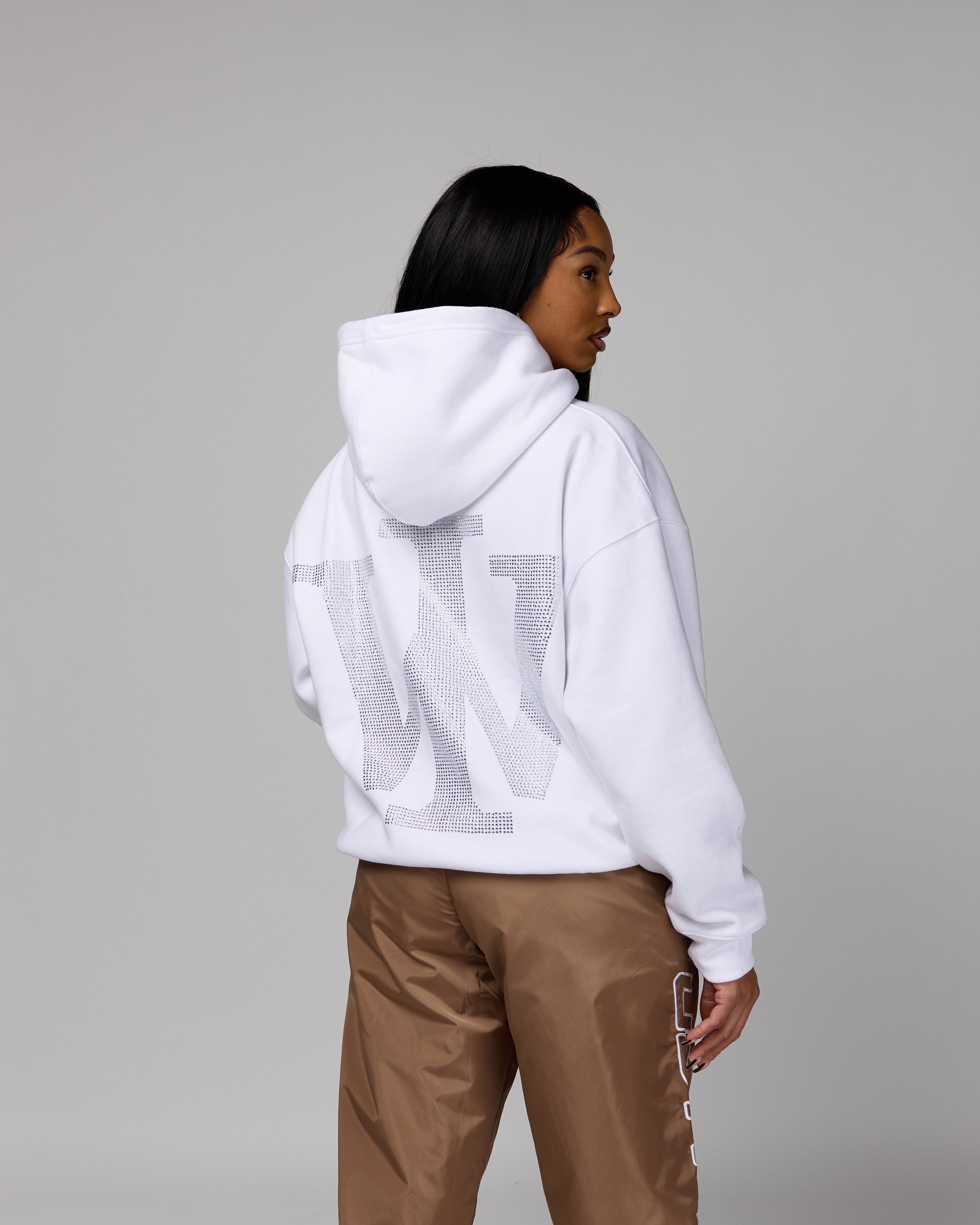 (•ᵕᴗᵕ•)⁾⁾ Premium “Stone” Oversized Hoodie (White/Rhinestone) [Boxy +