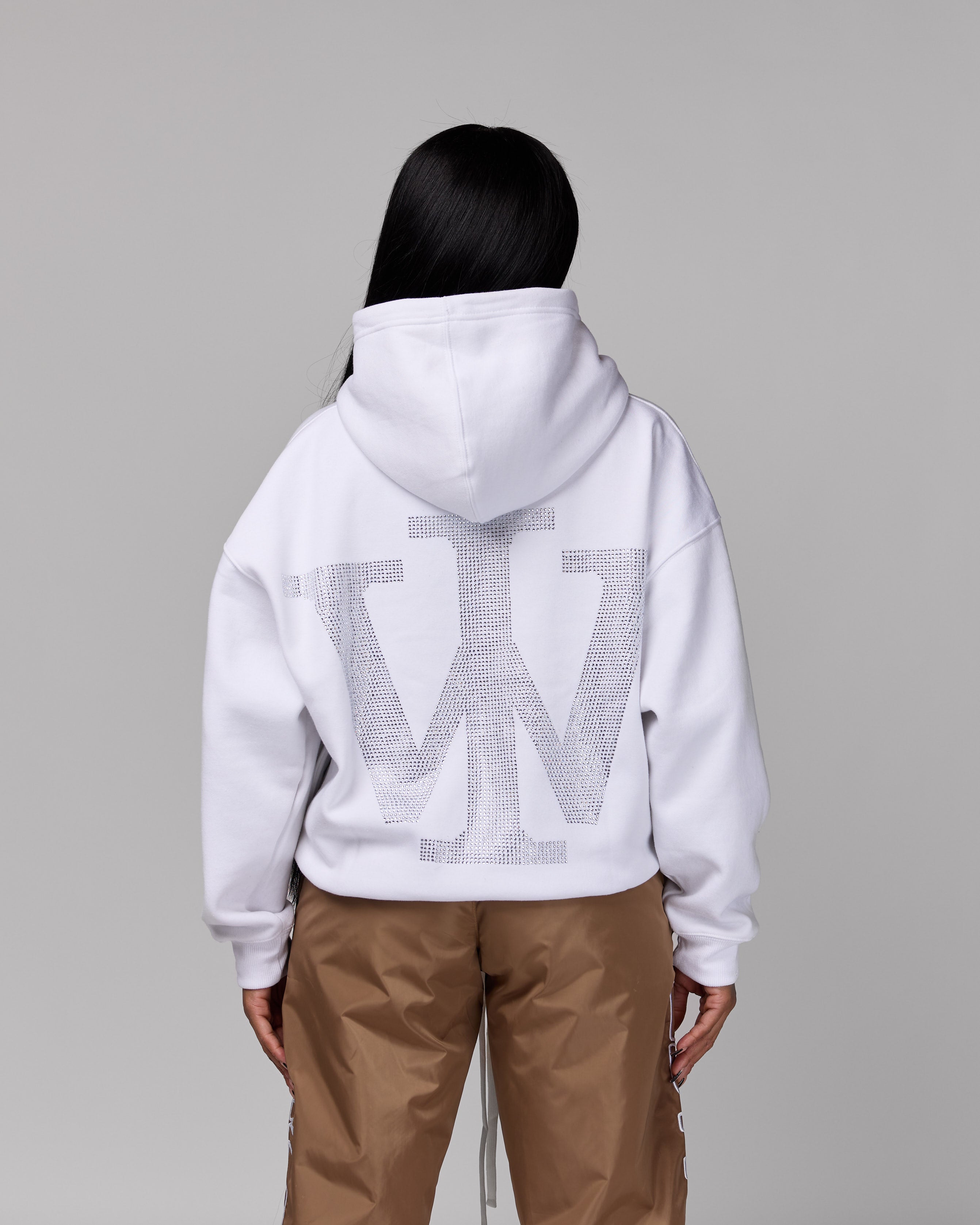 即日発送Awich THE UNION hoodie White XLサイズ Premium “Stone” Oversized Hoodie (White/Rhinestone) [Boxy +