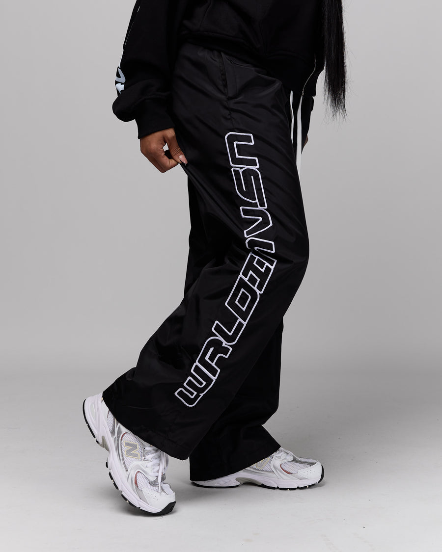 Retro Relaxed-Fit Nylon Pants (Black/White Stitching)