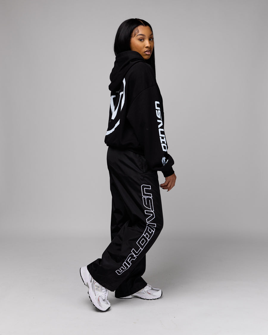 Retro Relaxed-Fit Nylon Pants (Black/White Stitching)