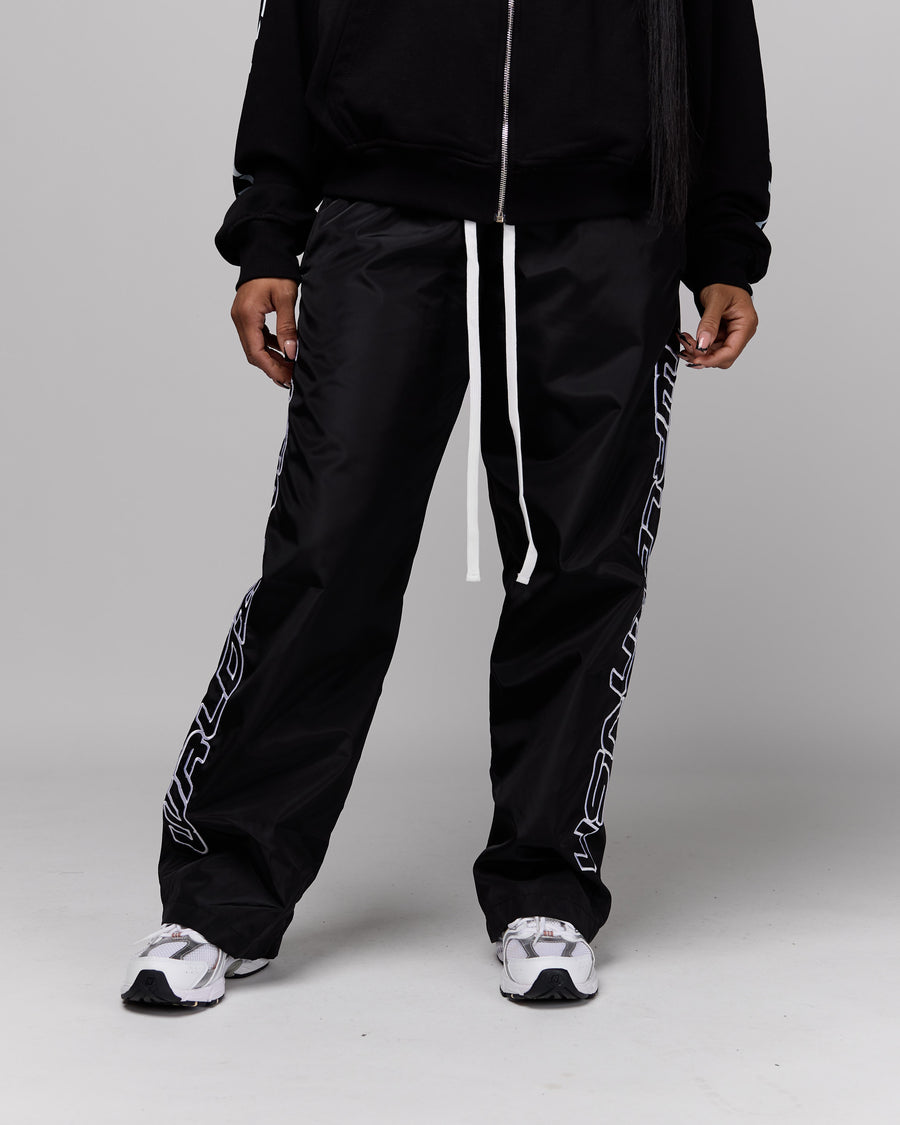 Retro Relaxed-Fit Nylon Pants (Black/White Stitching)