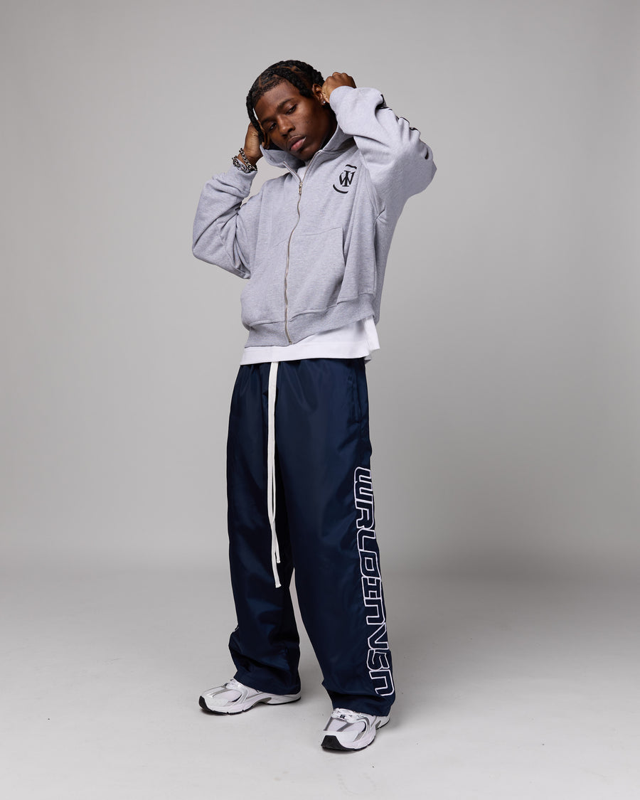 Retro Relaxed-Fit Nylon Pants (Navy/White Stitching)