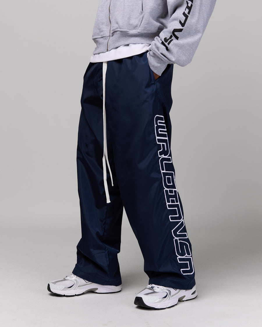 Retro Relaxed-Fit Nylon Pants (Navy/White Stitching)
