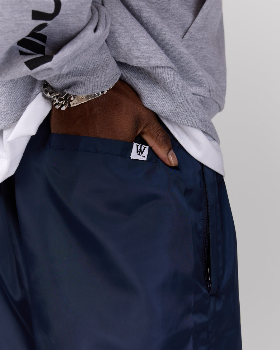 Retro Relaxed-Fit Nylon Pants (Navy/White Stitching)