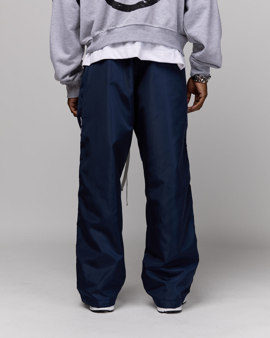 Retro Relaxed-Fit Nylon Pants (Navy/White Stitching)