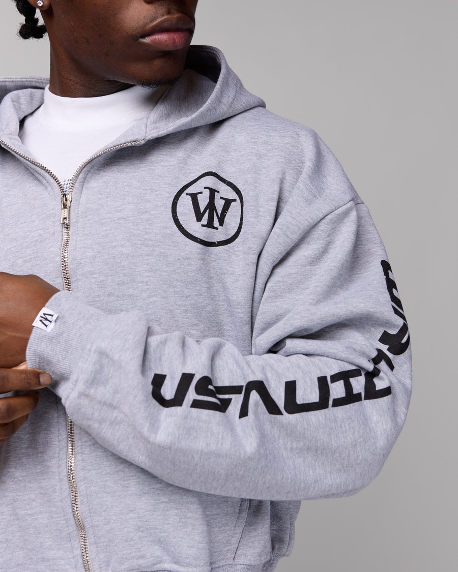 Retro Cropped Zip-Up Hoodie (Heather Grey/Black) [Boxy + Oversized]