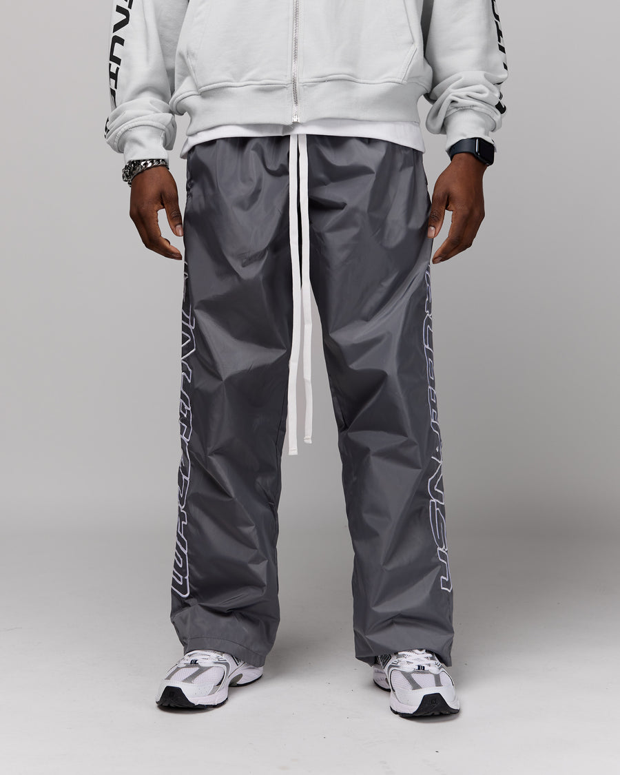 Retro Relaxed-Fit Nylon Pants (Cement/White Stitching)