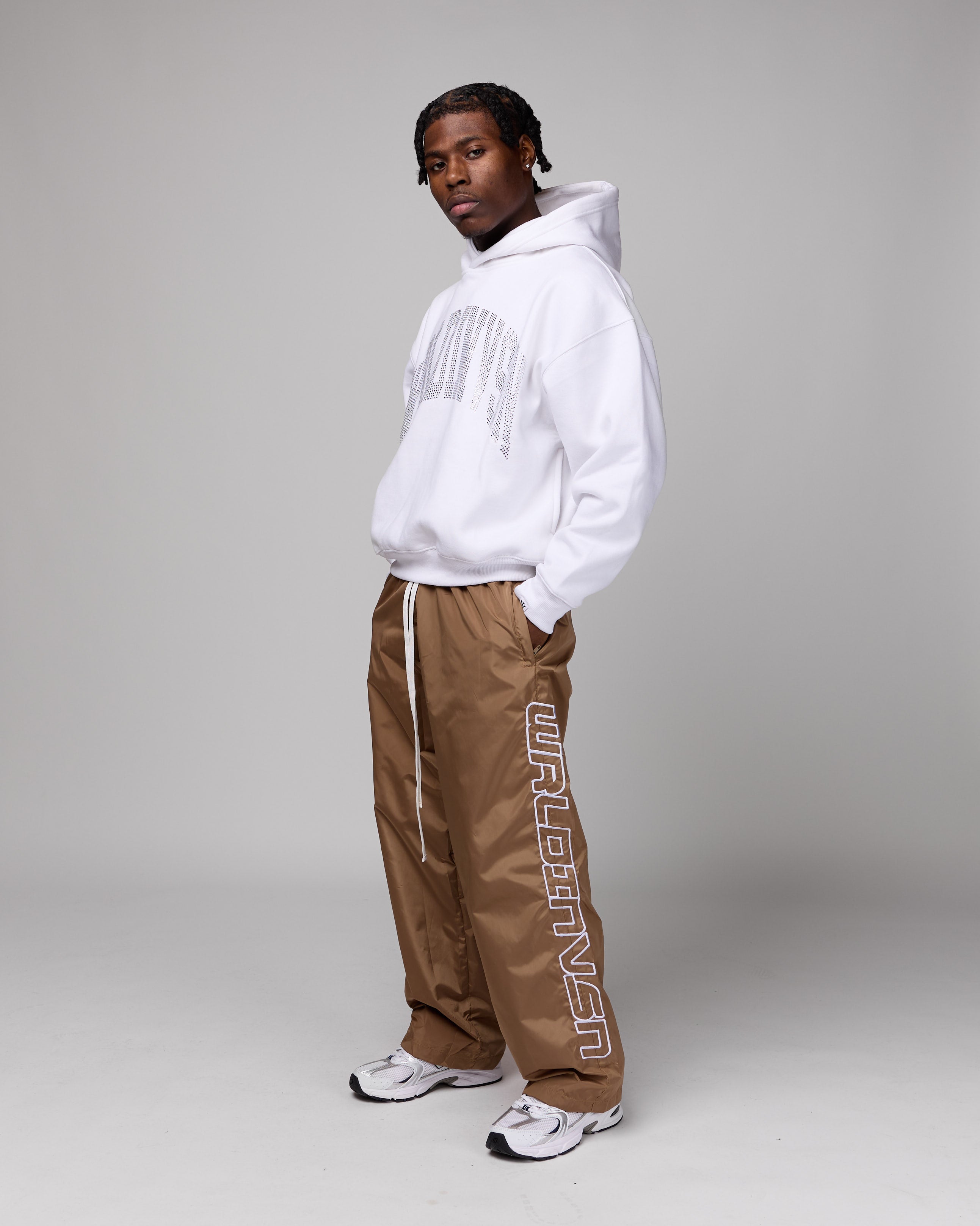Premium “Stone” Oversized Hoodie (White/Rhinestone) [Boxy +