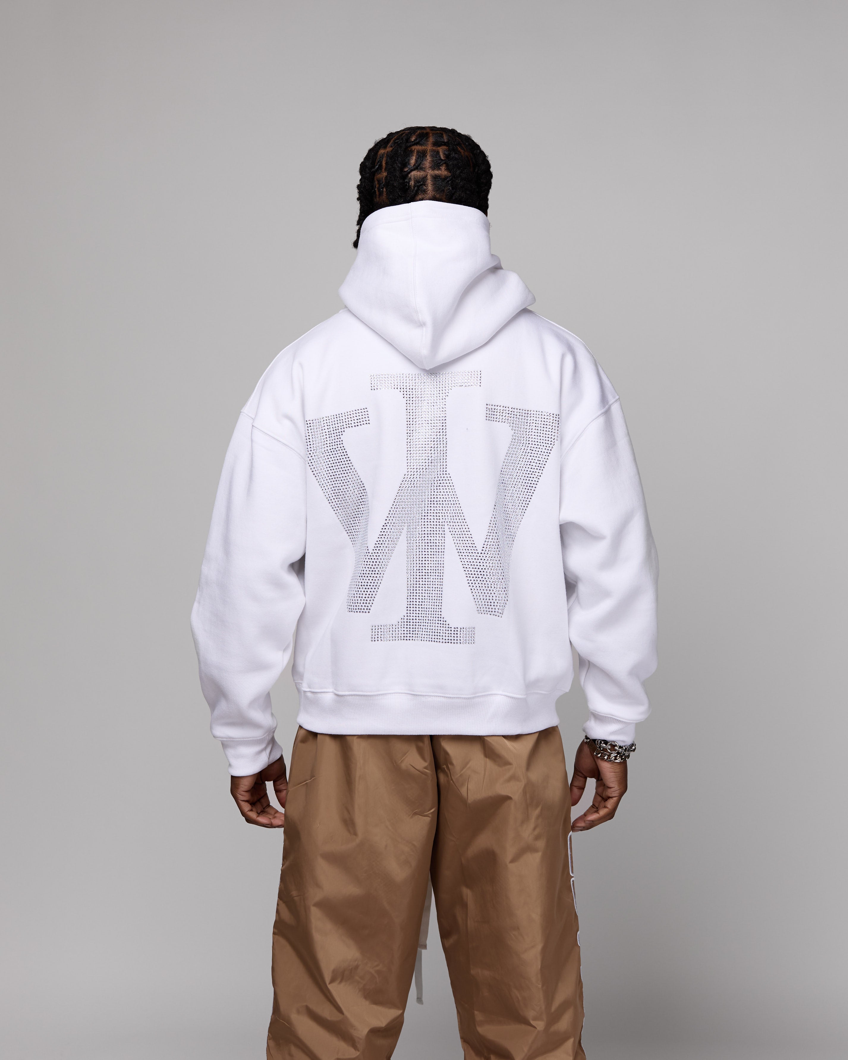 (•ᵕᴗᵕ•)⁾⁾ Premium “Stone” Oversized Hoodie (White/Rhinestone) [Boxy +