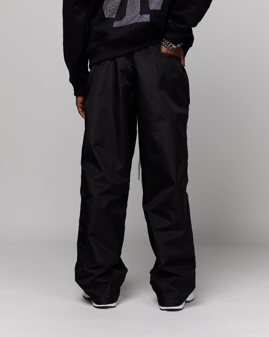 Retro Relaxed-Fit Nylon Pants (Black/White Stitching)