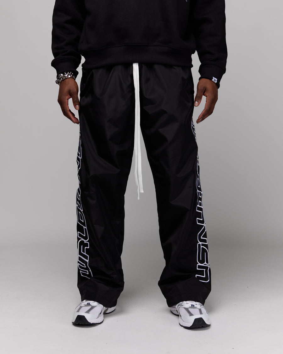 Retro Relaxed-Fit Nylon Pants (Black/White Stitching)