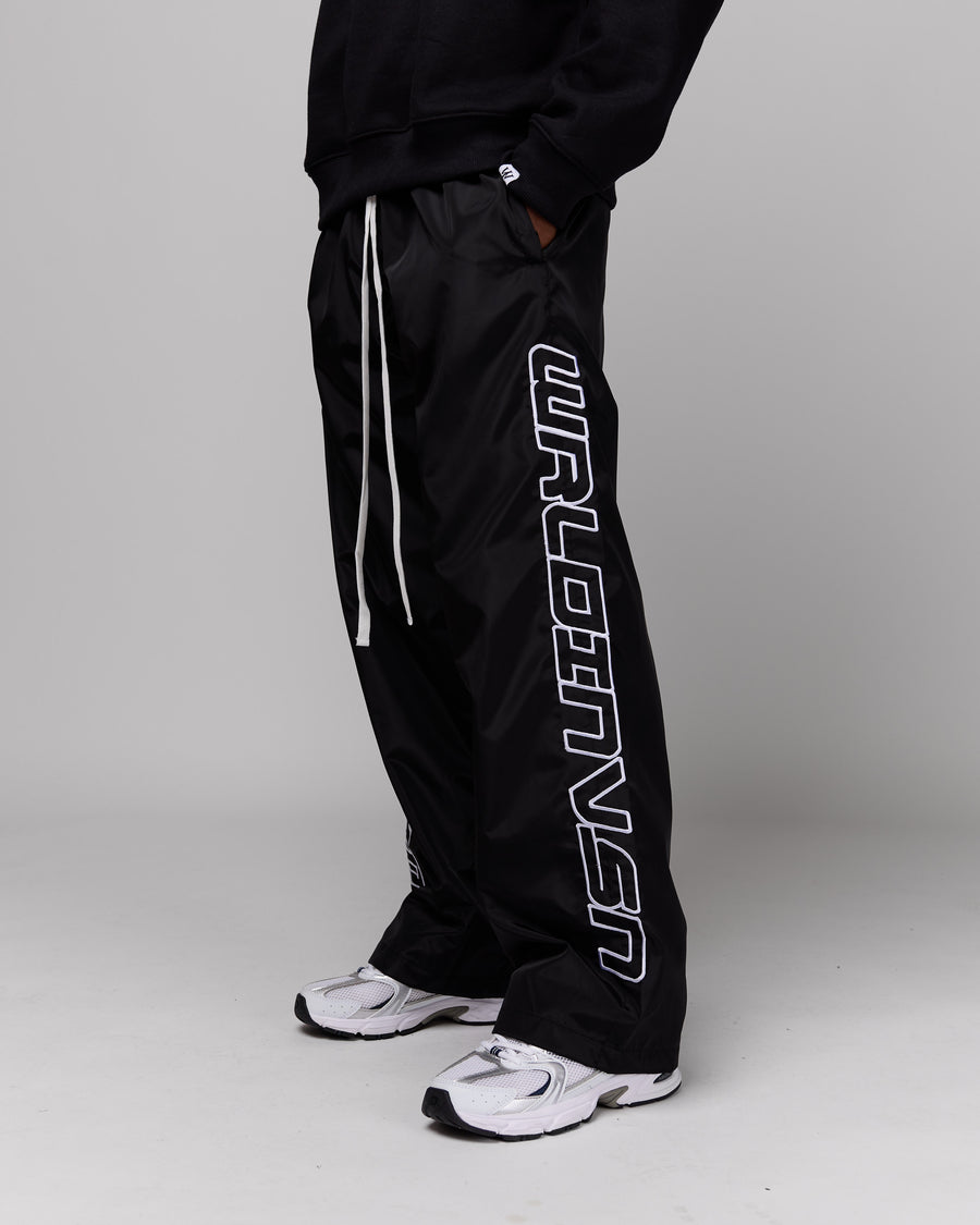 Retro Relaxed-Fit Nylon Pants (Black/White Stitching)