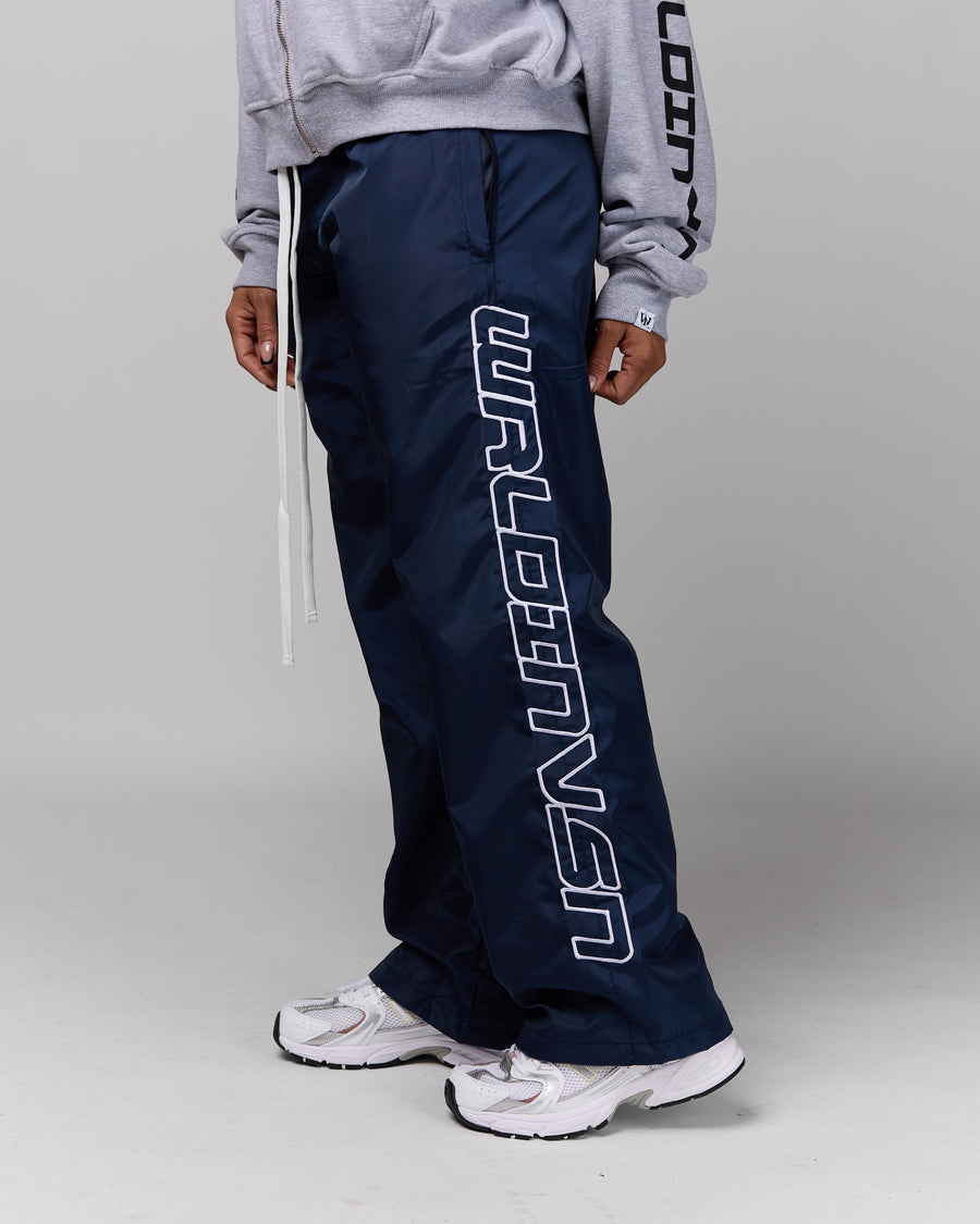 Retro Relaxed-Fit Nylon Pants (Navy/White Stitching)