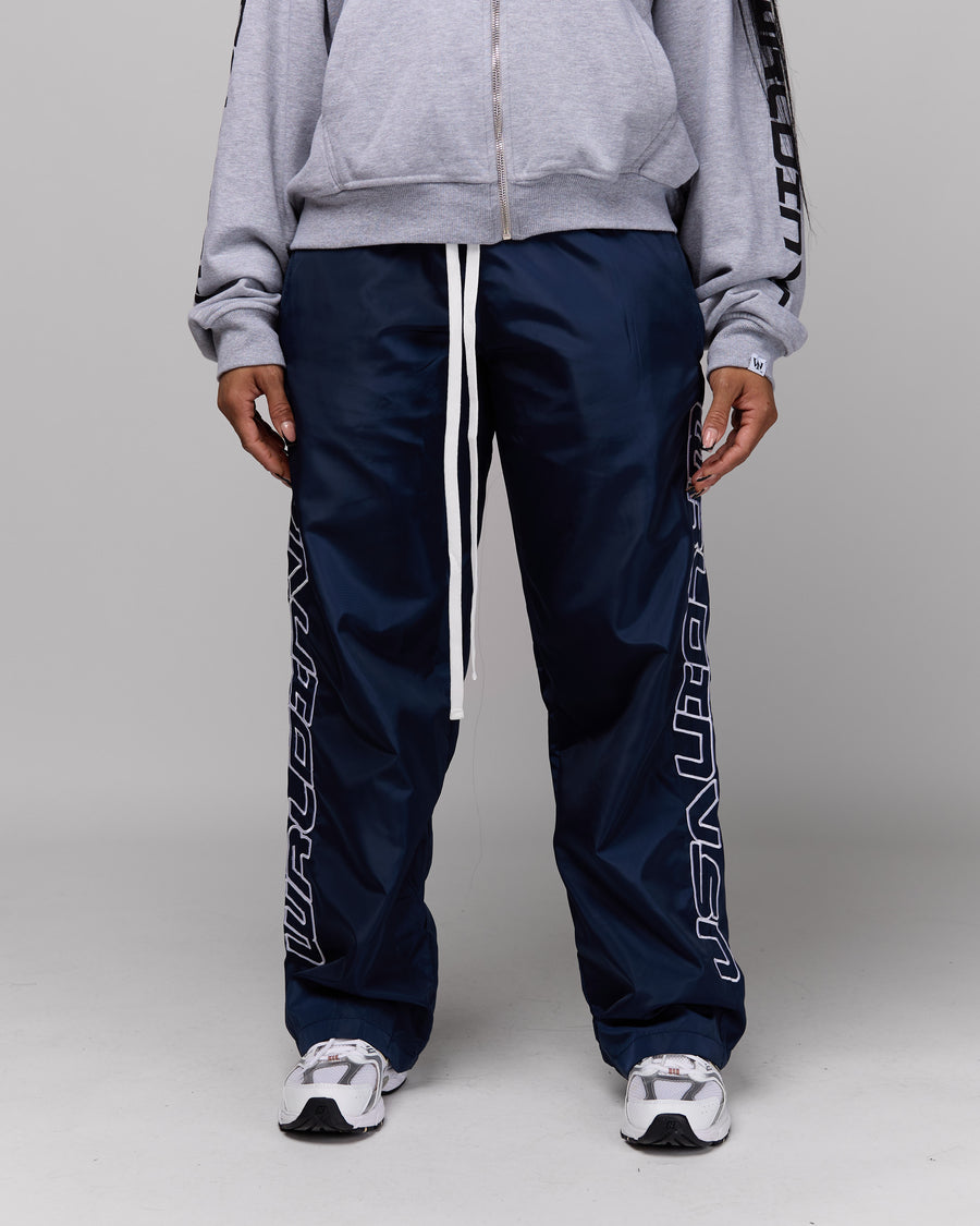 Retro Relaxed-Fit Nylon Pants (Navy/White Stitching)