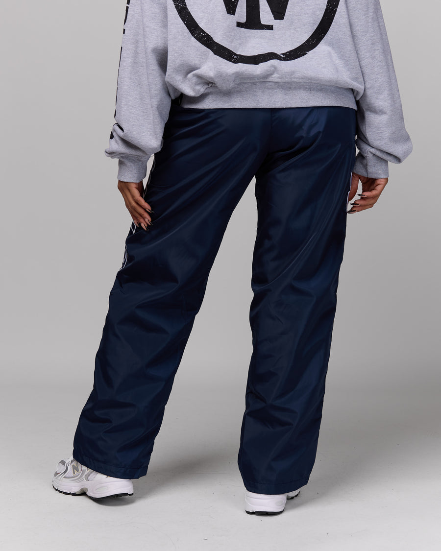 Retro Relaxed-Fit Nylon Pants (Navy/White Stitching)