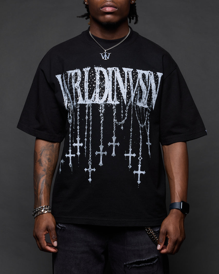 “Rosary Rhinestone” Boxy Tee (Heavyweight & Oversized)