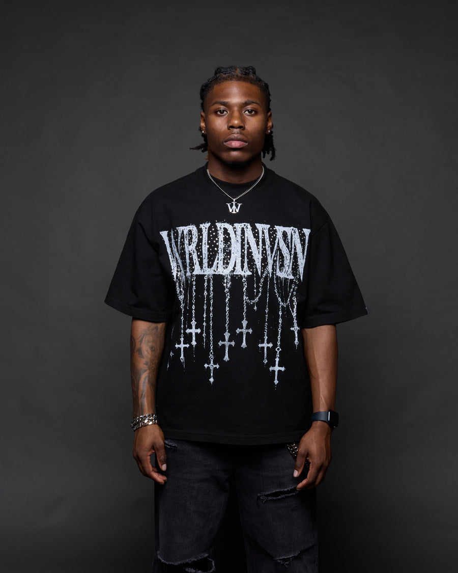 “Rosary Rhinestone” Boxy Tee (Heavyweight & Oversized)