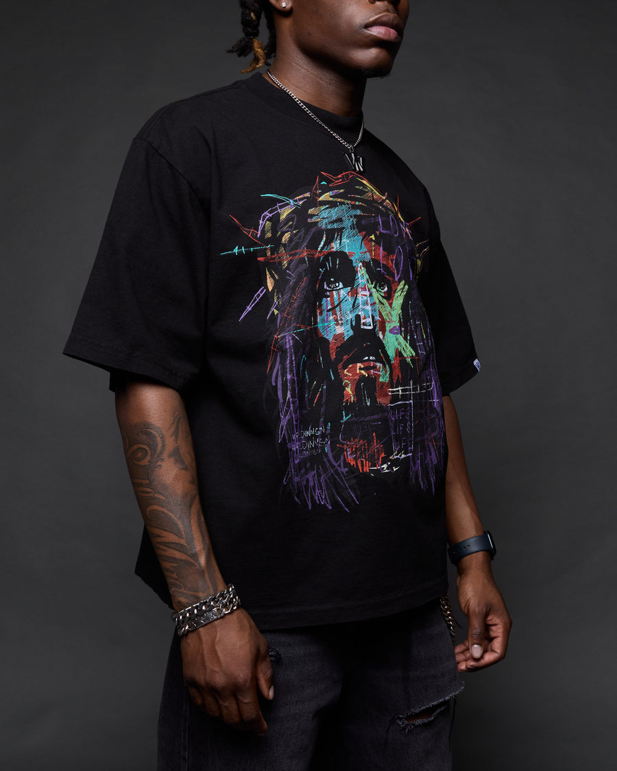 “Abstract Jesus Remixed” Black Boxy Tee (Heavyweight & Oversized)