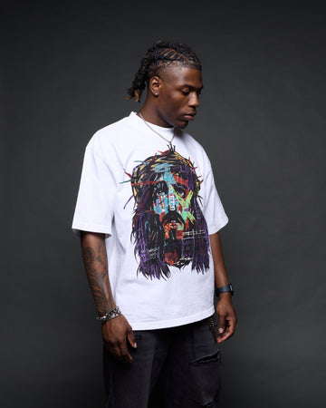 “Abstract Jesus Remixed” White Boxy Tee (Heavyweight & Oversized)