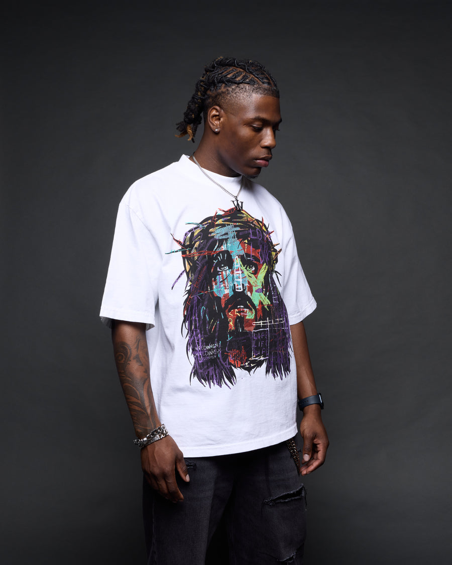 “Abstract Jesus Remixed” White Boxy Tee (Heavyweight & Oversized)