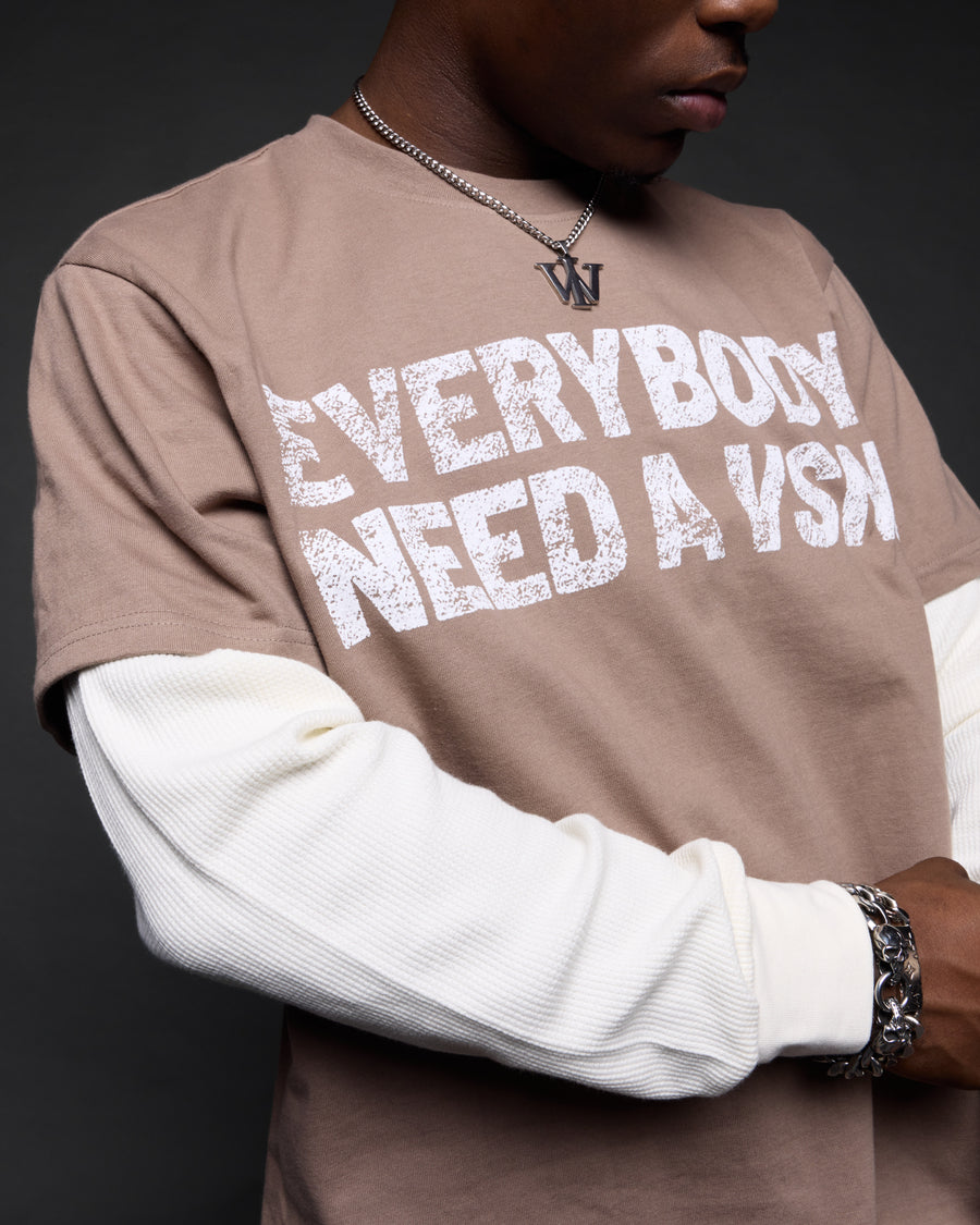 “Everybody Need a VSN” 2-In-1 Long Sleeve Tee (Mocha & Cream)