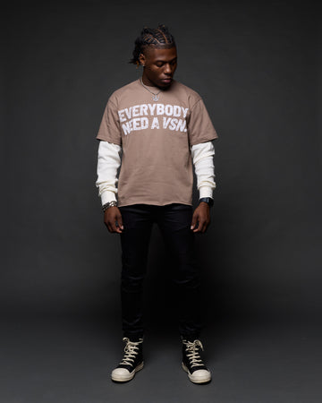 “Everybody Need a VSN” 2-In-1 Long Sleeve Tee (Mocha & Cream)
