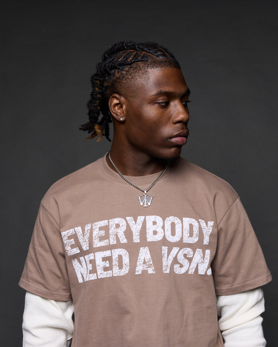 “Everybody Need a VSN” 2-In-1 Long Sleeve Tee (Mocha & Cream)