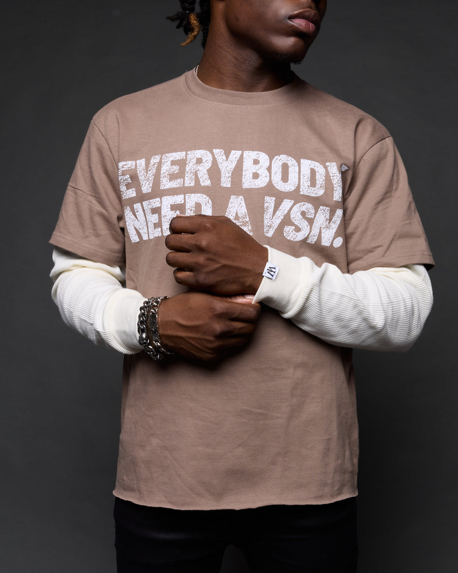 “Everybody Need a VSN” 2-In-1 Long Sleeve Tee (Mocha & Cream)