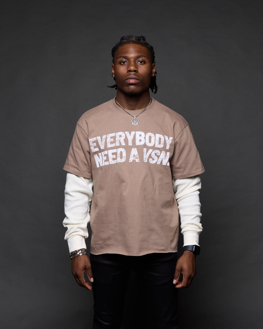 “Everybody Need a VSN” 2-In-1 Long Sleeve Tee (Mocha & Cream)