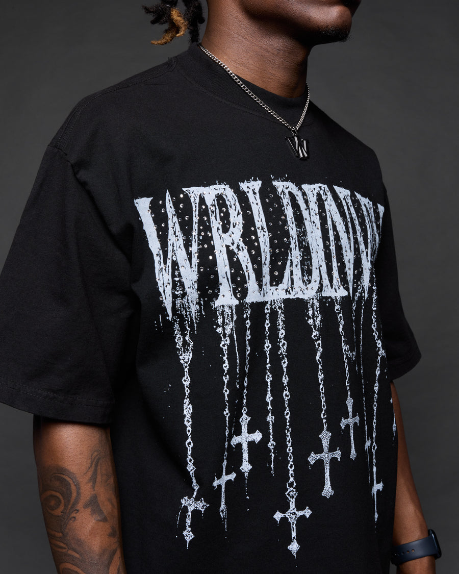 “Rosary Rhinestone” Boxy Tee (Heavyweight & Oversized)