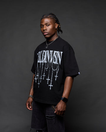 “Rosary Rhinestone” Boxy Tee (Heavyweight & Oversized)