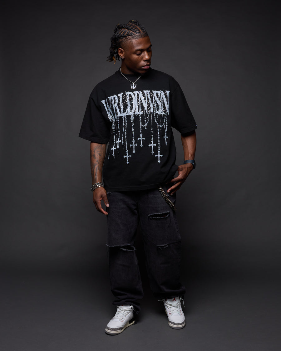 “Rosary Rhinestone” Boxy Tee (Heavyweight & Oversized)