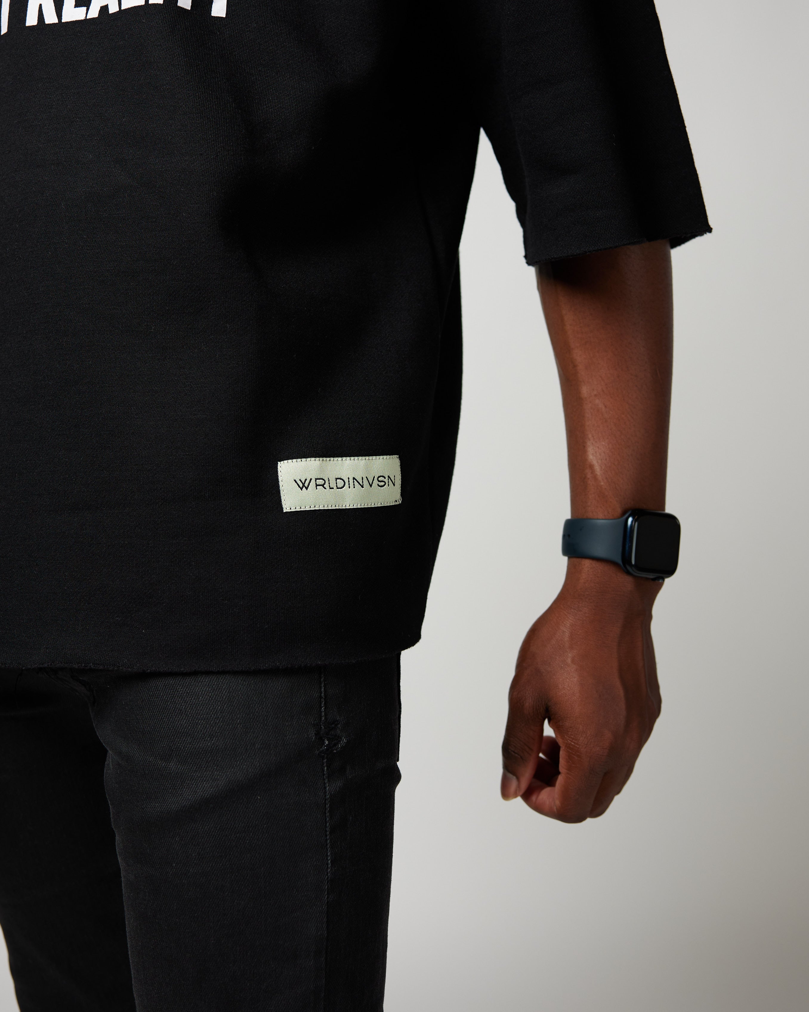 3D WI” Cropped Sleeve Crewneck Tee (Black) – WRLDINVSN ™