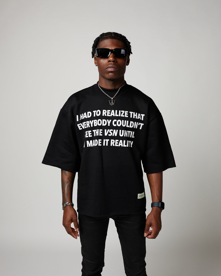 “3D WI” Cropped Sleeve Crewneck Tee (Black)